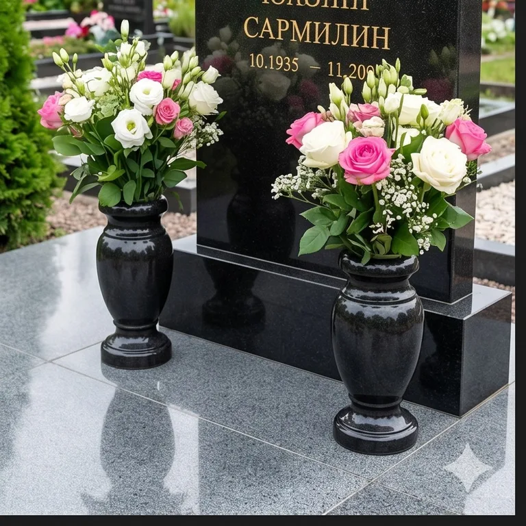 Гранитные вазы для цветов на участке в Липецке