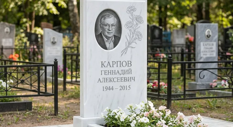 Памятник с гравировкой гвоздик — выполненная работа «Карпов» в Липецке