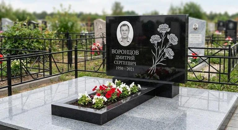 Памятник с гравировкой гвоздик — выполненная работа «Воронцов» в Липецке