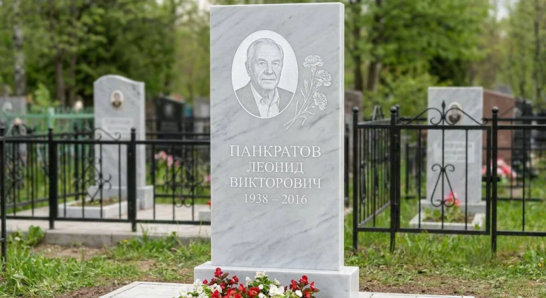 Памятник с гравировкой гвоздик — выполненная работа «Панкратов» в Липецке