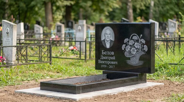 Памятник с гравировкой гвоздик — выполненная работа «Белов» в Липецке