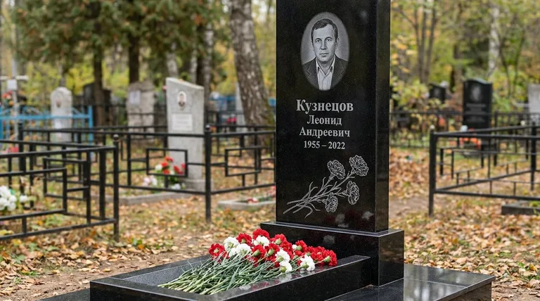 Памятник с гравировкой гвоздик — выполненная работа «Кузнецов» в Липецке