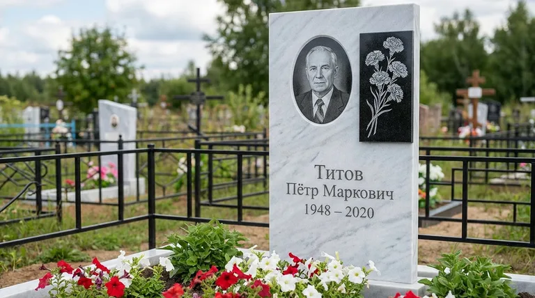 Памятник с гравировкой гвоздик — выполненная работа «Титов» в Липецке