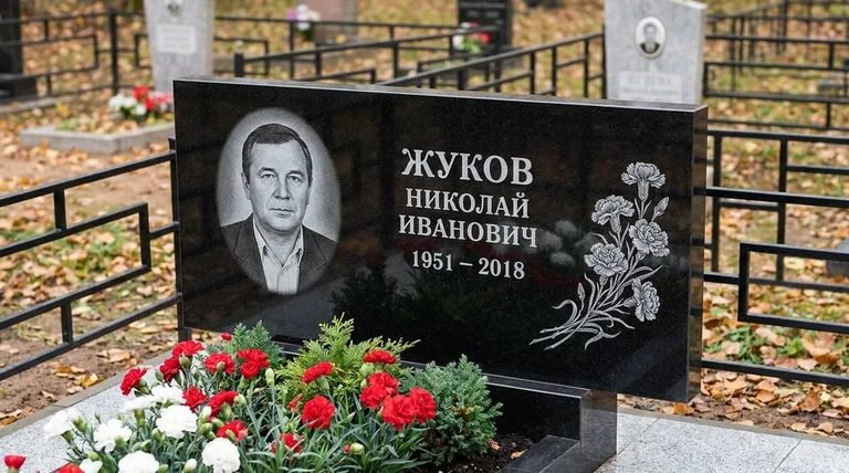 Памятник с гравировкой гвоздик — выполненная работа «Жуков» в Липецке