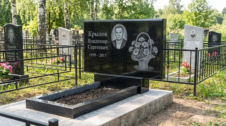 Памятник с гравировкой гвоздик — выполненная работа «Крылов» в Липецке