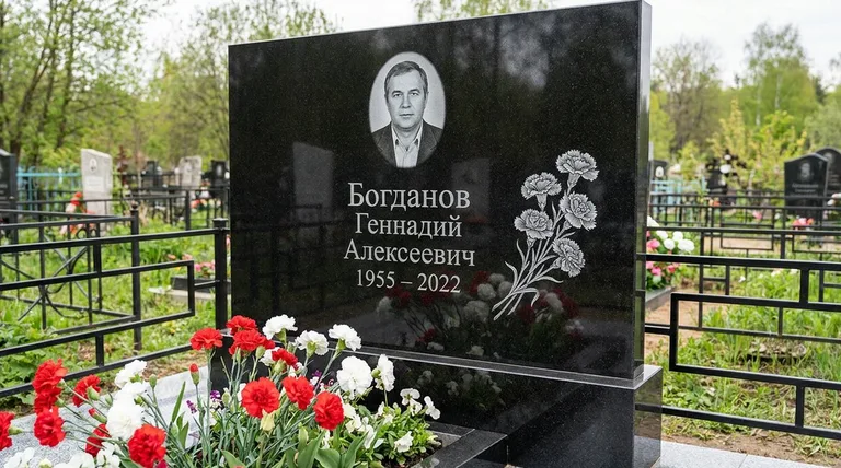 Памятник с гравировкой гвоздик — выполненная работа «Богданов» в Липецке