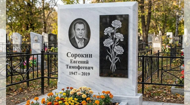 Памятник с гравировкой гвоздик — выполненная работа «Сорокин» в Липецке
