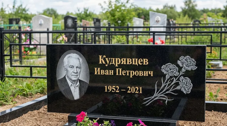 Памятник с гравировкой гвоздик — выполненная работа «Кудрявцев» в Липецке