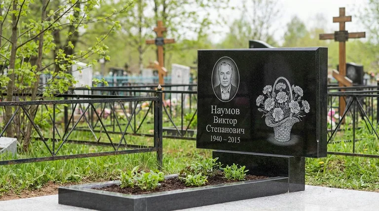 Памятник с гравировкой гвоздик — выполненная работа «Наумов» в Липецке