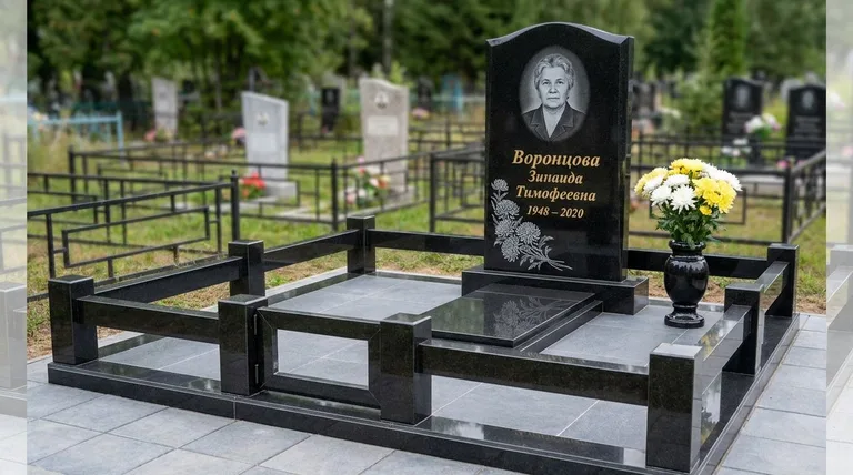 Памятник с гравировкой хризантем — выполненная работа «Воронцова» в Липецке