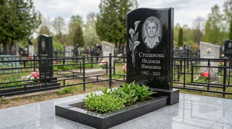 Памятник с гравировкой калл — выполненная работа «Степанова» в Липецке