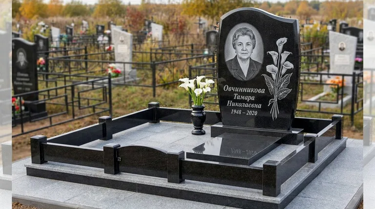 Памятник с гравировкой калл — выполненная работа «Овчинникова» в Липецке