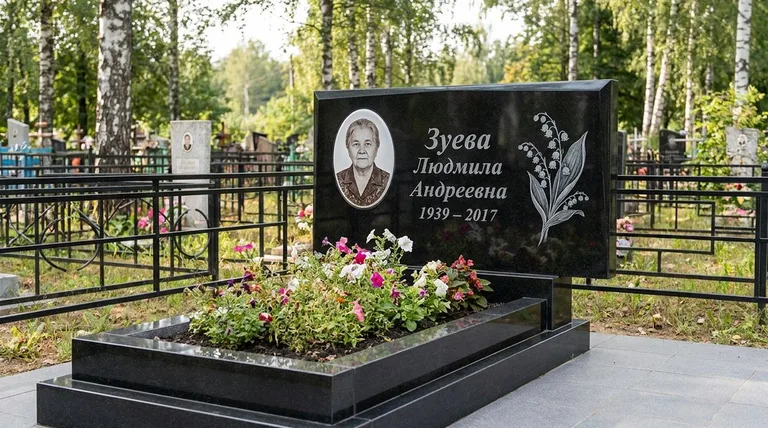 Памятник с гравировкой ландышей — выполненная работа «Зуева» в Липецке