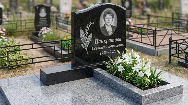 Памятник с гравировкой ландышей — выполненная работа «Панкратова» в Липецке
