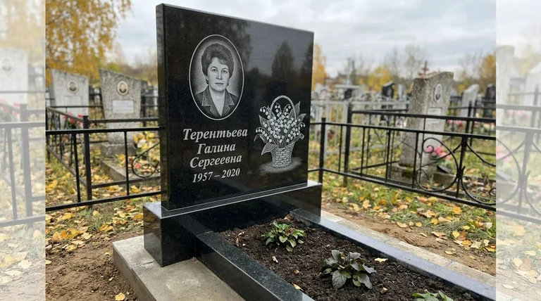 Памятник с гравировкой ландышей — выполненная работа «Терентьева» в Липецке