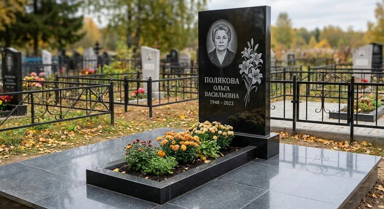 Памятник с гравировкой лилий — выполненная работа «Полякова» в Липецке