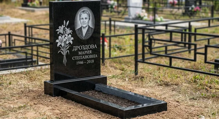 Памятник с гравировкой лилий — выполненная работа «Дроздова» в Липецке