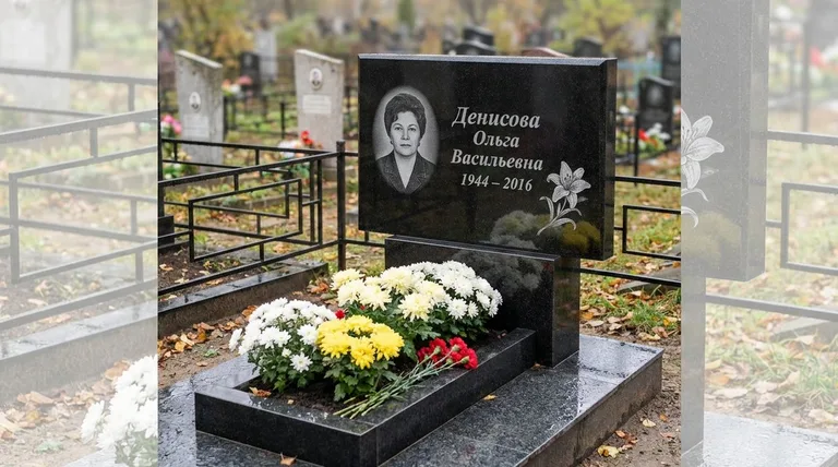 Памятник с гравировкой лилий — выполненная работа «Денисова» в Липецке