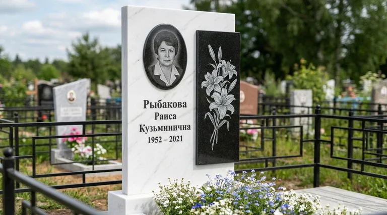 Памятник с гравировкой лилий — выполненная работа «Рыбакова» в Липецке