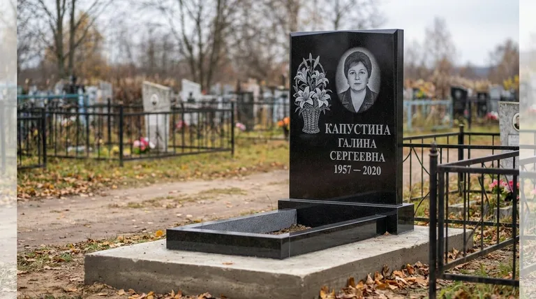 Памятник с гравировкой лилий — выполненная работа «Капустина» в Липецке