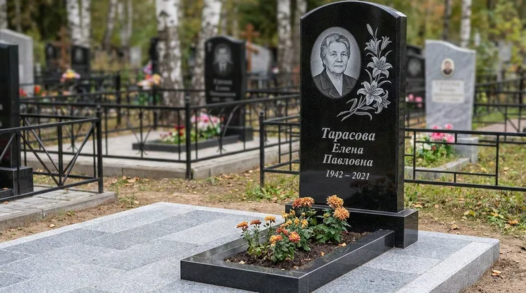Памятник с гравировкой лилий — выполненная работа «Тарасова» в Липецке