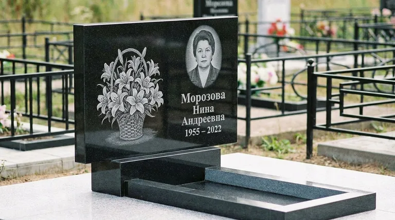 Памятник с гравировкой лилий — выполненная работа «Морозова» в Липецке