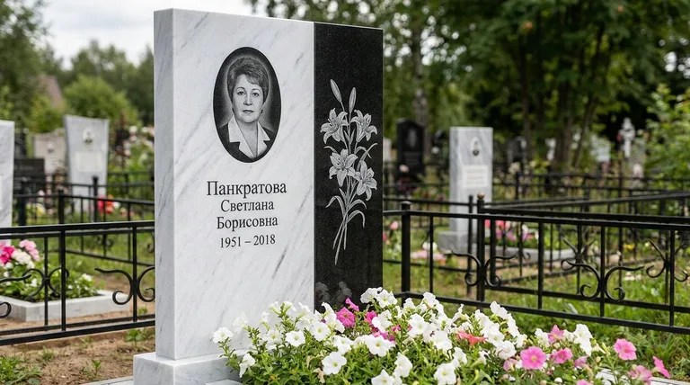 Памятник с гравировкой лилий — выполненная работа «Панкратова» в Липецке
