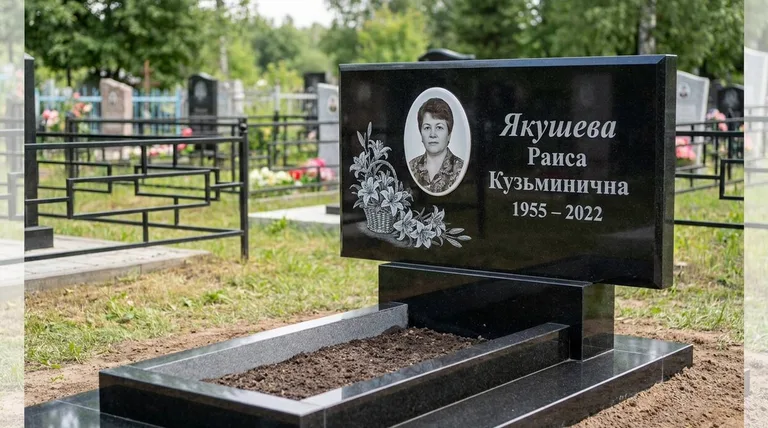 Памятник с гравировкой лилий — выполненная работа «Якушева» в Липецке
