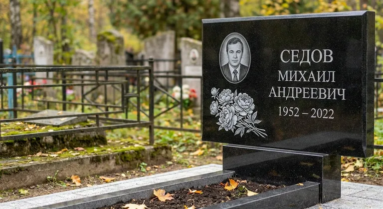 Памятник с гравировкой пионов — выполненная работа «Седов» в Липецке