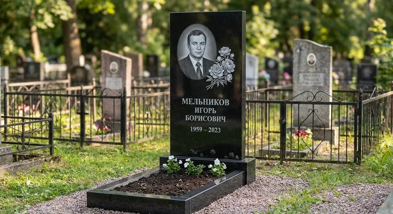 Памятник с гравировкой пионов — выполненная работа «Мельников» в Липецке