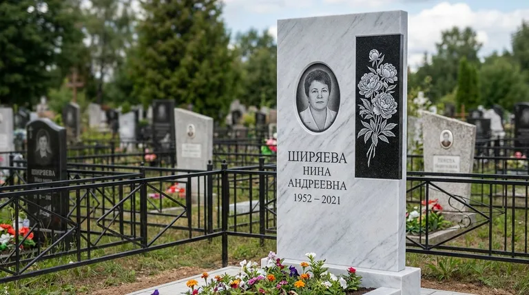 Памятник с гравировкой пионов — выполненная работа «Ширяева» в Липецке