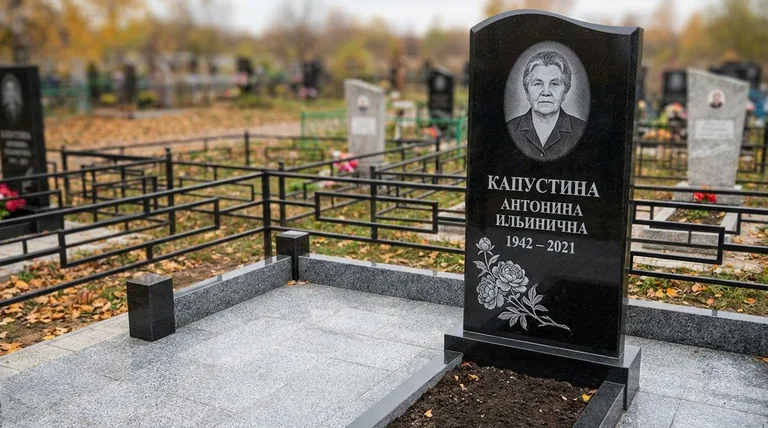 Памятник с гравировкой пионов — выполненная работа «Капустина» в Липецке