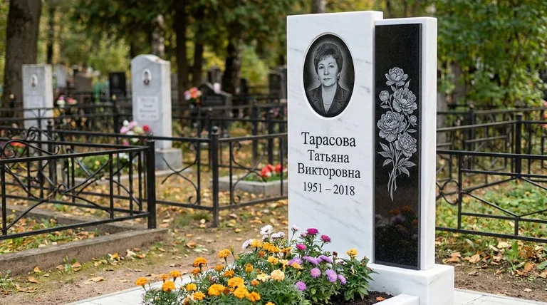 Памятник с гравировкой пионов — выполненная работа «Тарасова» в Липецке