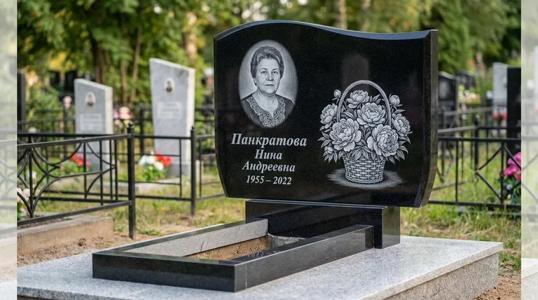Памятник с гравировкой пионов — выполненная работа «Панкратова» в Липецке