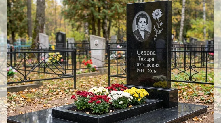 Памятник с гравировкой ромашек — выполненная работа «Седова» в Липецке