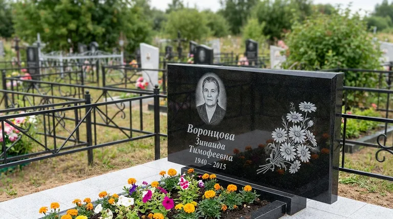Памятник с гравировкой ромашек — выполненная работа «Воронцова» в Липецке