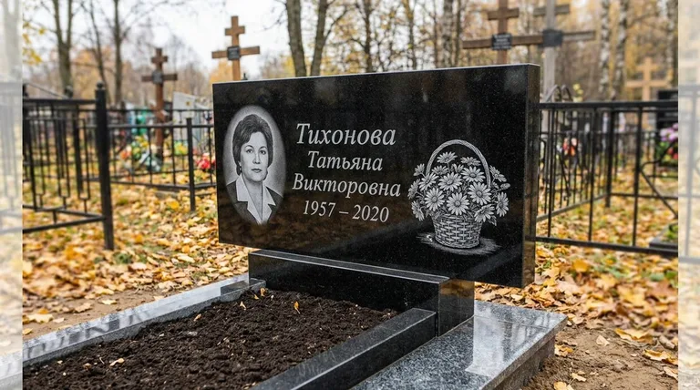 Памятник с гравировкой ромашек — выполненная работа «Тихонова» в Липецке