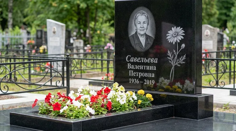 Памятник с гравировкой ромашек — выполненная работа «Савельева» в Липецке