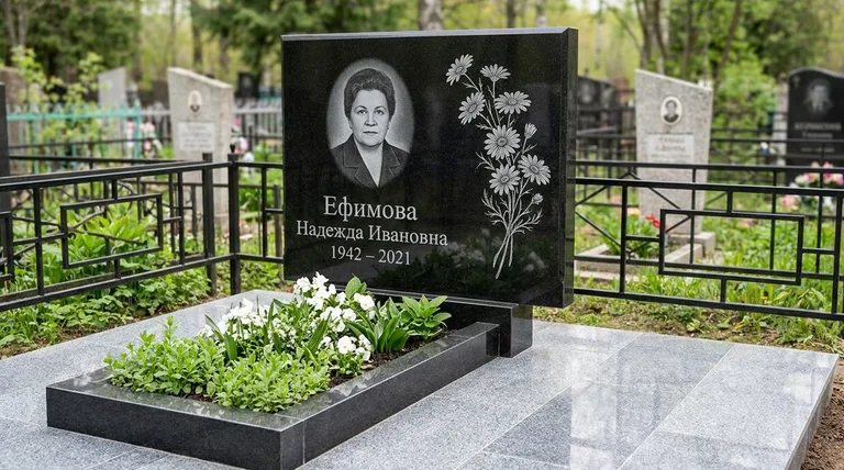 Памятник с гравировкой ромашек — выполненная работа «Ефимова» в Липецке