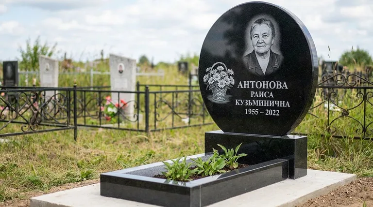 Памятник с гравировкой ромашек — выполненная работа «Антонова» в Липецке