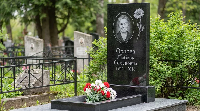 Памятник с гравировкой ромашек — выполненная работа «Орлова» в Липецке