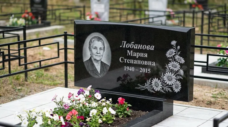Памятник с гравировкой ромашек — выполненная работа «Лобанова» в Липецке