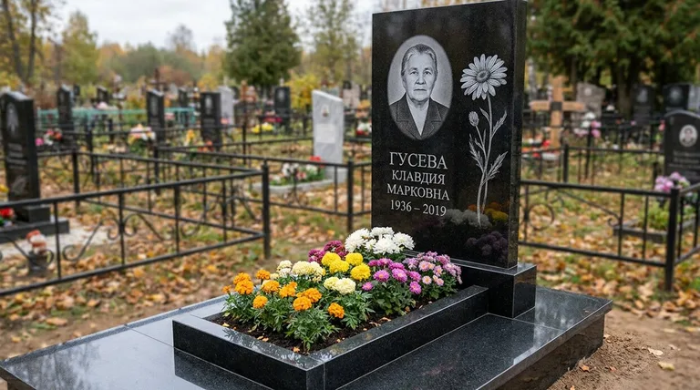 Памятник с гравировкой ромашек — выполненная работа «Гусева» в Липецке