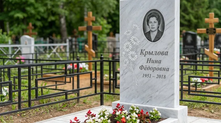 Памятник с гравировкой ромашек — выполненная работа «Крылова» в Липецке