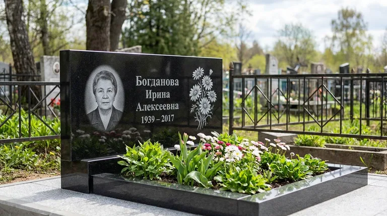 Памятник с гравировкой ромашек — выполненная работа «Богданова» в Липецке