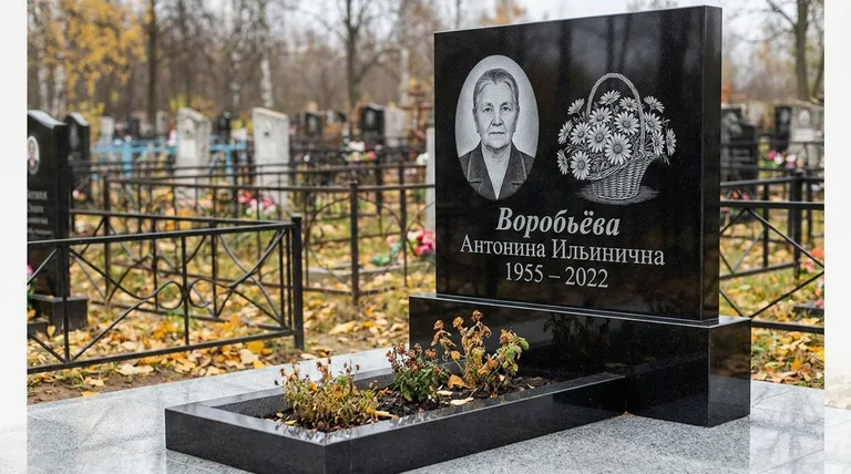 Памятник с гравировкой ромашек — выполненная работа «Воробьёва» в Липецке