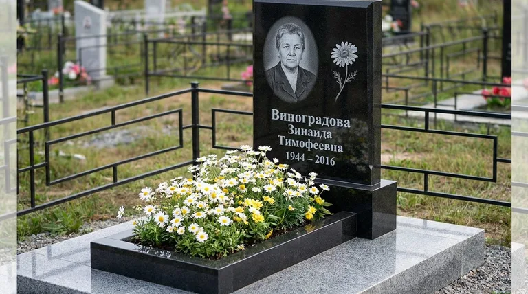 Памятник с гравировкой ромашек — выполненная работа «Виноградова» в Липецке