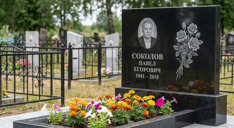 Памятник с гравировкой роз — выполненная работа «Соколов» в Липецке