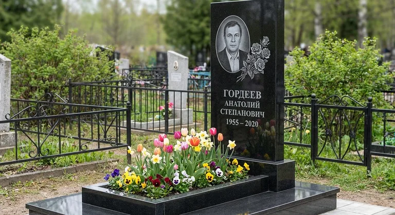 Памятник с гравировкой роз — выполненная работа «Гордеев» в Липецке