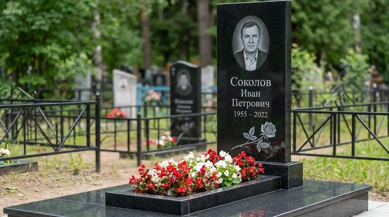 Памятник с гравировкой роз — выполненная работа «Соколов» в Липецке